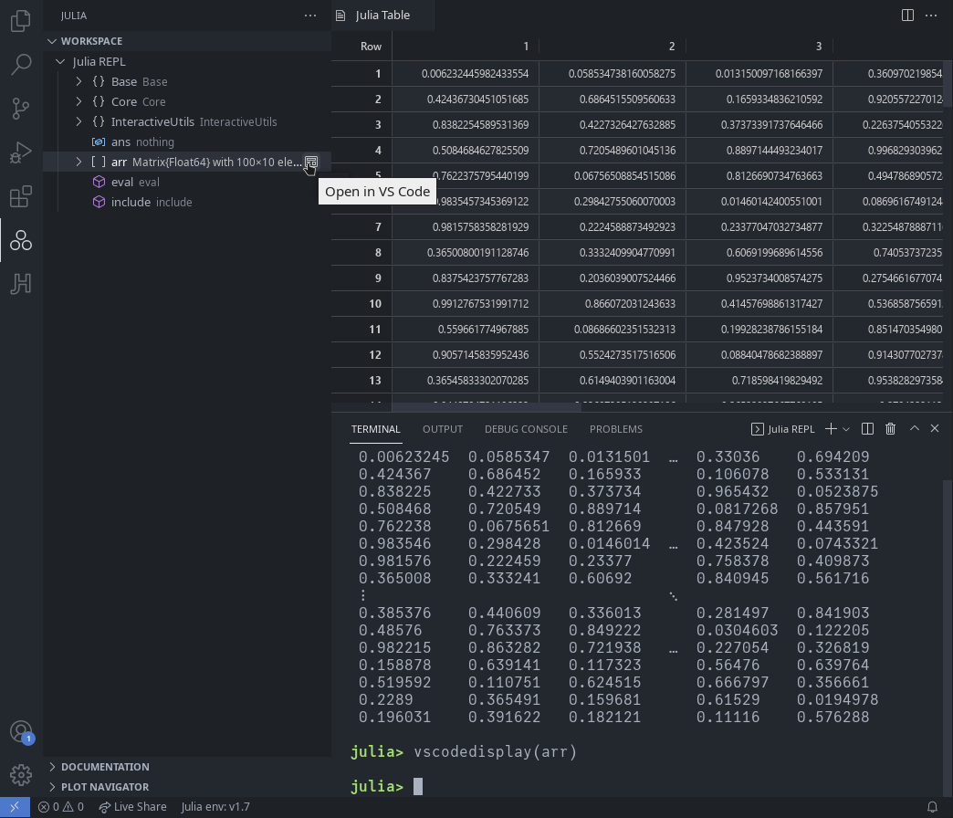 Table Viewer · Julia in VS Code